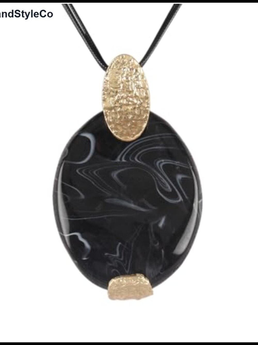 Leather Necklace Large Pendant Long Boho Statement Gold Chunky